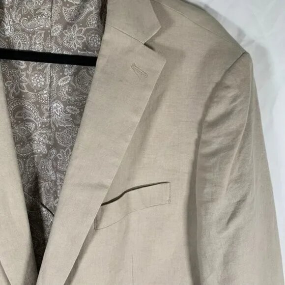 Lauren Ralph Lauren Blazer Mens 44L Tan 100% Linen 2 Button Close Pocket - Picture 3 of 7
